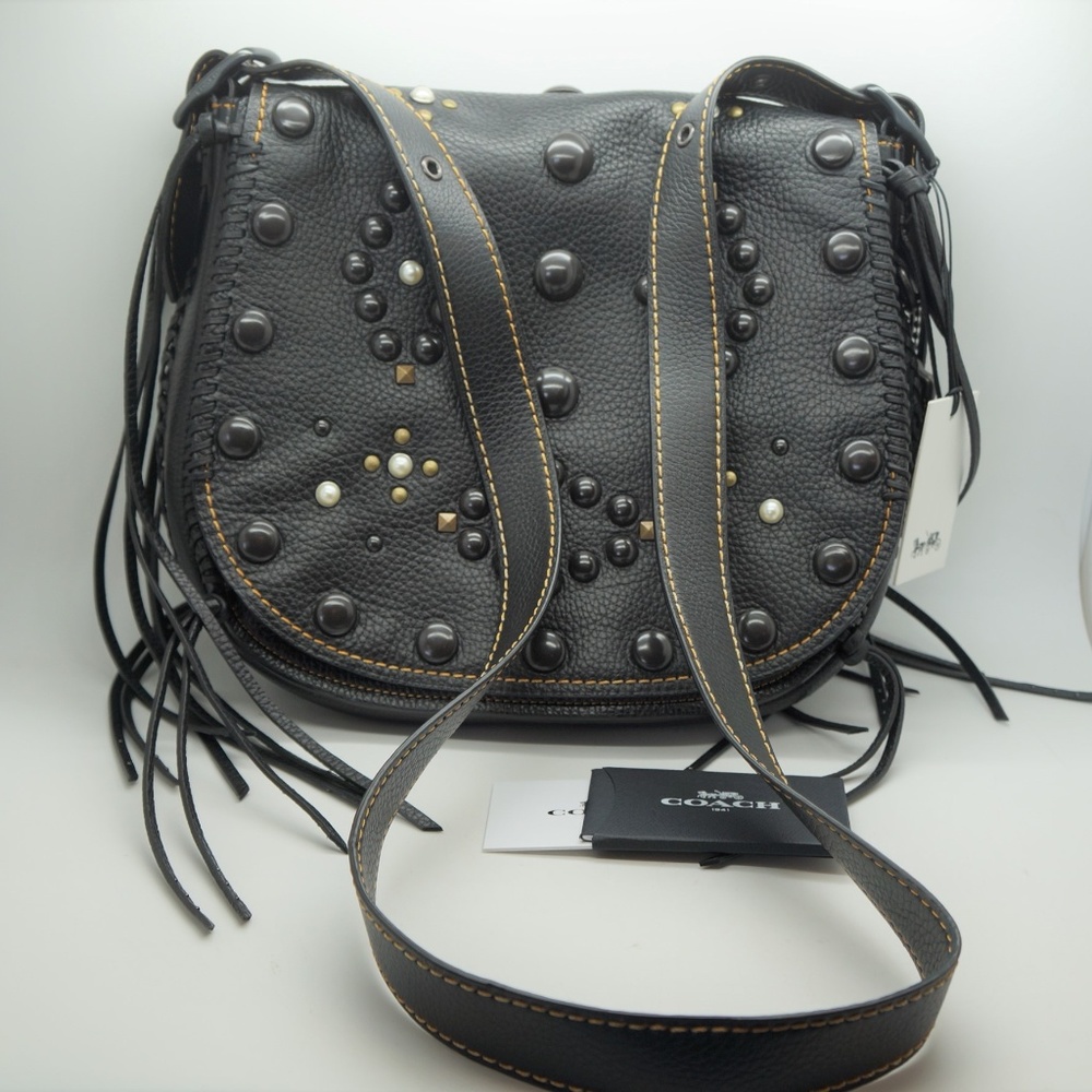 Coach Black Whipstitch Saddle Crossbody Purse - Picture 2 of 8